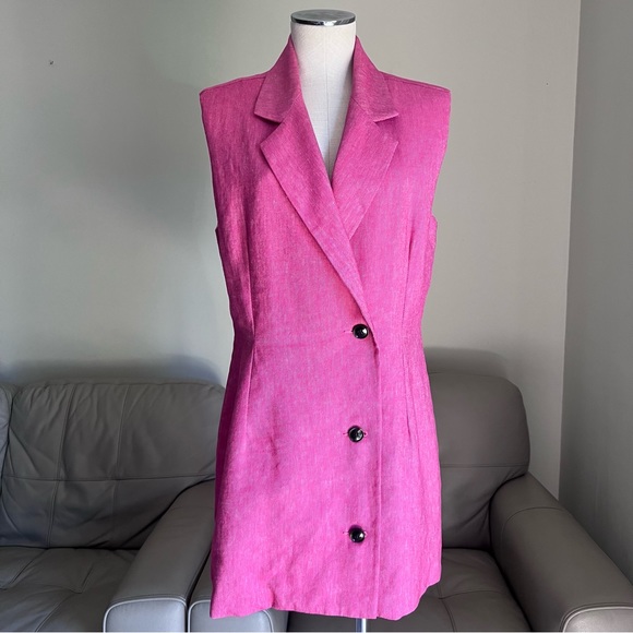 NEW R.G. Kane Harlow Jacket Dress Tuxedo FLAX Linen Cotton Sz L Fuchsia Pink - Picture 3 of 17